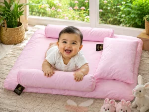 Blossom Pink Duck Down Baby Bed Set with Pure Cotton Cover 02