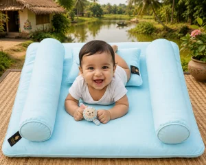 Celestial Blue Breathable Duck Down Infant Bed - Golden Feather (1)