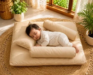 Golden Sand Duck Down Baby Bed Set with Pure Cotton Cover