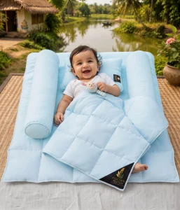 Baby Duck Down Comforter Arctic Mint 5-Piece Baby Bedding Set with Quilt Mattress Bolsters and Pillow by Golden Feather