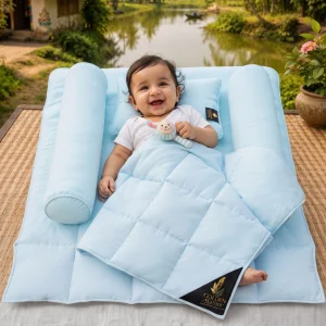 Baby Duck Down Comforter Arctic Mint 5-Piece Baby Bedding Set with Quilt Mattress Bolsters and Pillow by Golden Feather
