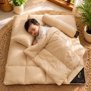 Baby Duck Down Comforter Golden Sand 5-Piece Baby Bedding Set with Quilt Mattress Bolsters and Pillow by Golden Feather