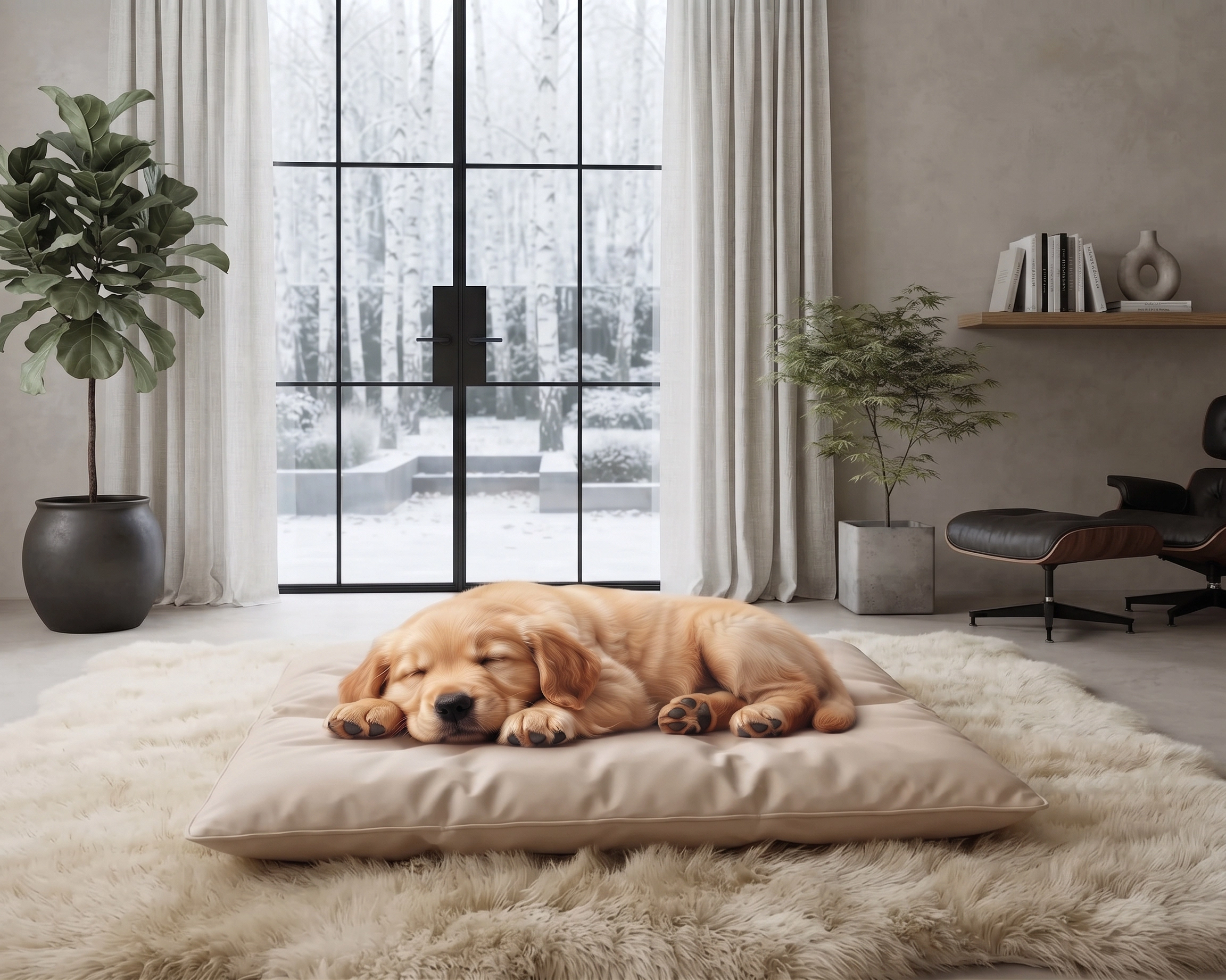 Luxurious and cozy Golden Sand pet dog bed crafted with processed natural duck down and feather filling, designed by Golden Feather for ultimate comfort.