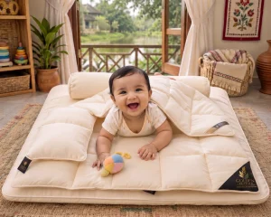 Ivory Cream 5-Piece Baby Bedding Set with Quilt Mattress Bolsters and Pillow by Golden Feather