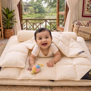 Baby Duck Down Comforter Ivory Cream 5-Piece Baby Bedding Set with Quilt Mattress Bolsters and Pillow by Golden Feather